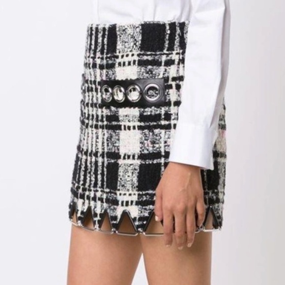 Alexander Wang checked plaid chain link mini skirt in black and white sz 2 - Picture 4 of 8